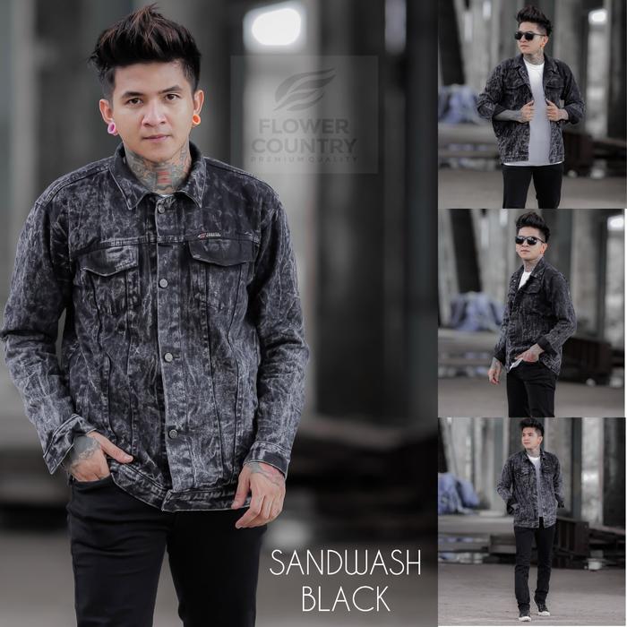 Gambar Jaket Jeans Polos Pria Original Model Sandwash Warna Gray Size M L XL - BLACK SANDWASH, M dari Tiara Fashion Store_NEW undefined Tokopedia