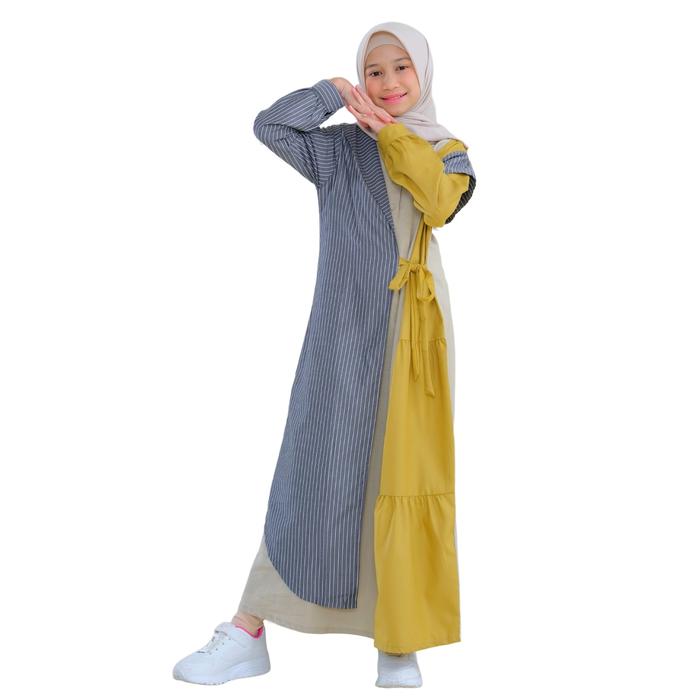 Gambar Gamis Kesan 2 pcs Anak Terbaru Salur Premium LGA 850 Katun Kombinasi Motif Muslim Nyaman Baju Dress Syari Wanita Setelan Katun Kombinasi - Mustard, M dari lunangoofficial undefined Tokopedia
