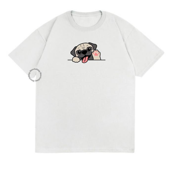 Gambar Dino Clothing - KAOS PUG/ TSHIRT / KAOS OVERSIZE WANITA / KAOS WANITA - Putih, S dari This is Dino undefined Tokopedia