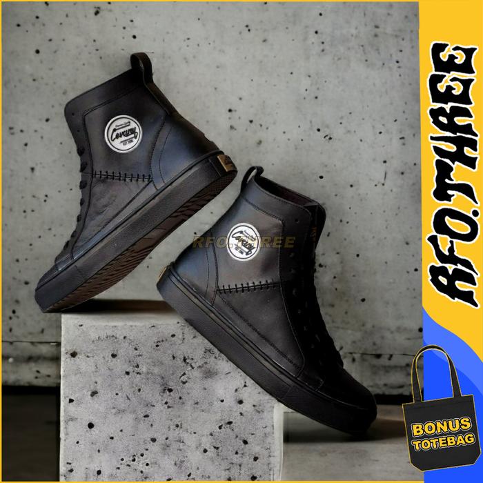 Gambar Sepatu Sneakers Tinggi Kulit Asli Pria Sekolah Kuliah Main Kerja - Hitam, 39 dari RfoThree undefined Tokopedia