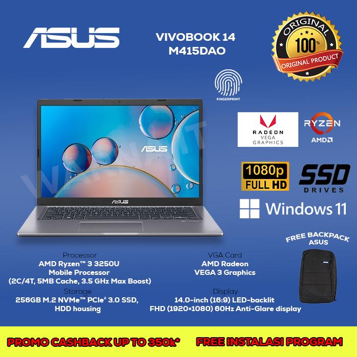 ASUS VIVOBOOK 14 M415DAO FHD351/352 RYZEN 3250 4GB 256GB SSD VEGA3  Silver, RAM 8GB di Warna It Surabaya Tokopedia