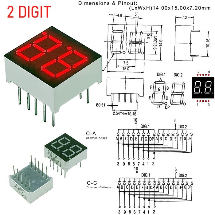 Gambar Seven Segment Display 0.36" 1 2 3 Digit 7-Segment LED Digital Tube - 2 Digit, Common Cathode dari Rajacell Bekasi undefined Tokopedia