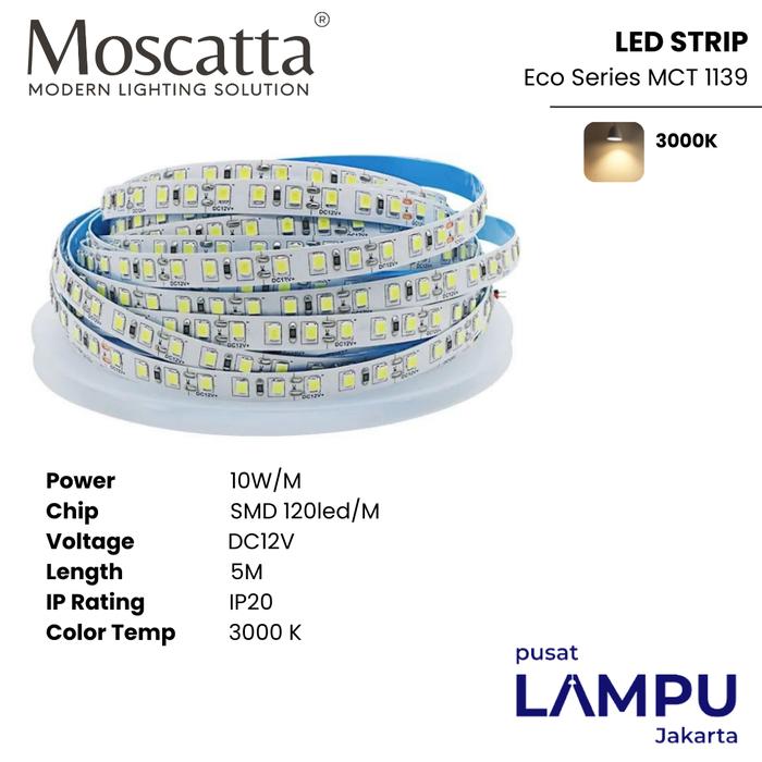 Gambar Moscatta LED Strip Eco Series 2835 120LED/M 12Volt 5 Meter Indoor Cahaya Optimal Hemat Energi Kualitas Tinggi - 3000k dari Pusat Lampu Jakarta undefined Tokopedia