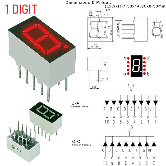 Gambar Seven Segment Display 0.36" 1 2 3 Digit 7-Segment LED Digital Tube - 1 Digit, Common Anode dari Rajacell Bekasi undefined Tokopedia