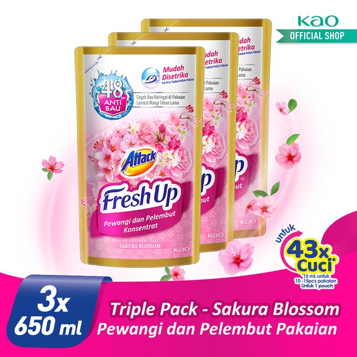 Gambar Attack Fresh Up Sakura Blossom 650ml Triplepack - Softener dari KAO Indonesia undefined Tokopedia