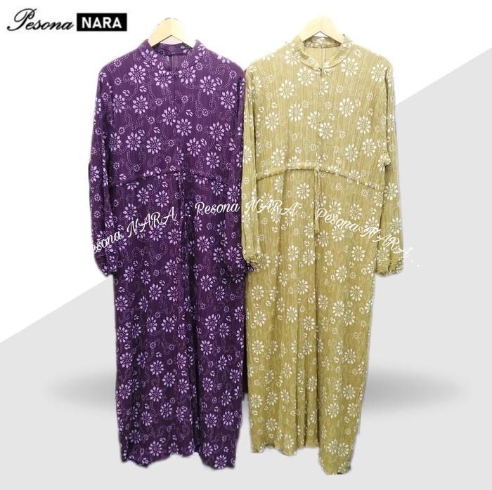 Gambar GAMIS ADEM MURAH Crinkle Airflow Motif Bunga by Pesona NARA - Kuning, all size dari Pesona NARA undefined Tokopedia
