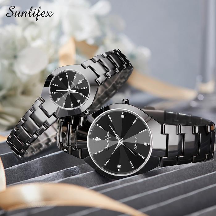 Gambar SUNLIFEX Jam Tangan Couple Original Bisnis Tali Stainless Steel Anti Air - Hitam dari Rebirth Jam Tangan undefined Tokopedia