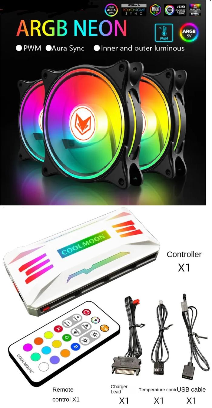 Jual Cooler Fan Cooling Casing ARGB RGB 3 4 Pin Sync PWM Controller ...