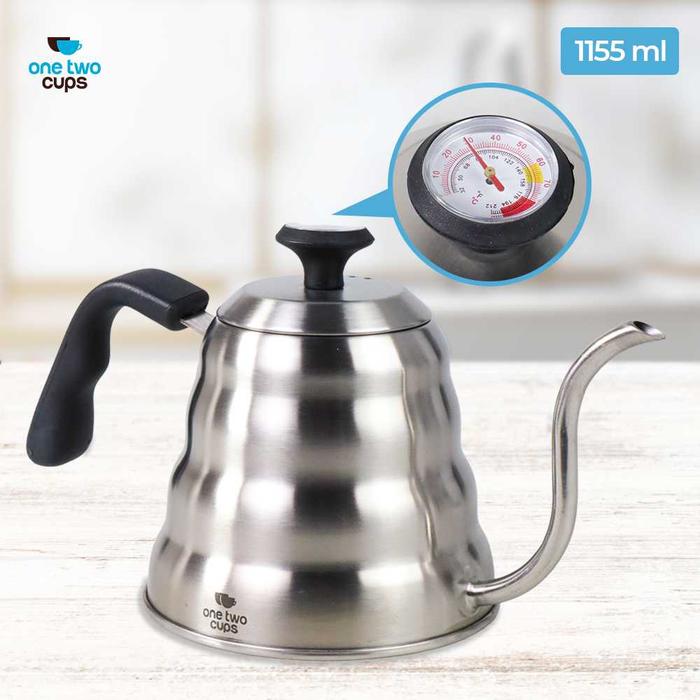 Gambar Teko Kopi dengan Pengukur Suhu Coffee Drip Kettle Pot With Thermometer - Silver - 1155ml dari HABIBI SHOP 88 undefined Tokopedia