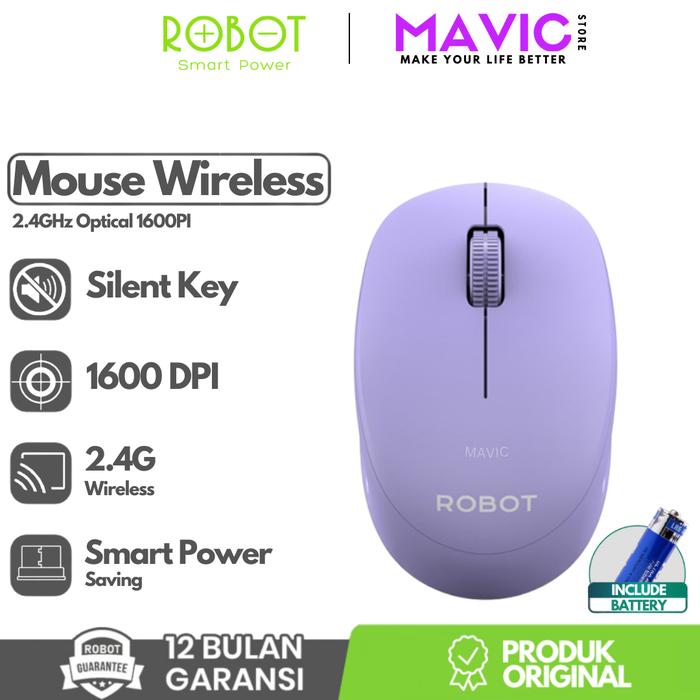 Gambar ROBOT M210S Optical Mouse Wireless Silent Klik Ergonomis 2.4G 1600DPI - Garansi Resmi 1 Tahun - Purple dari MAVICPC STORE undefined Tokopedia