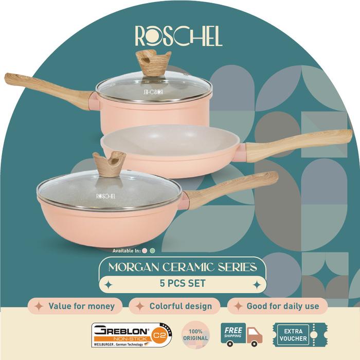 Gambar ROSCHEL Panci Ceramic 5 Pcs Set - MORGAN Ceramic Series - Merah Muda dari amac electronic store undefined Tokopedia