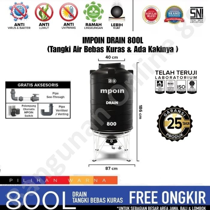 Gambar TANGKI TANDON AIR MPOIN PLUS 1200 L WAVE DRAIN ANTI LUMUT - 800 L dari Bangunan Online 88 undefined Tokopedia
