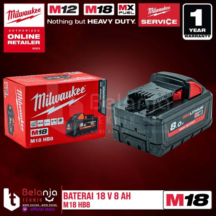 Jual Milwaukee High Battery M18 HB8 Baterai 18 V Ah Cordless