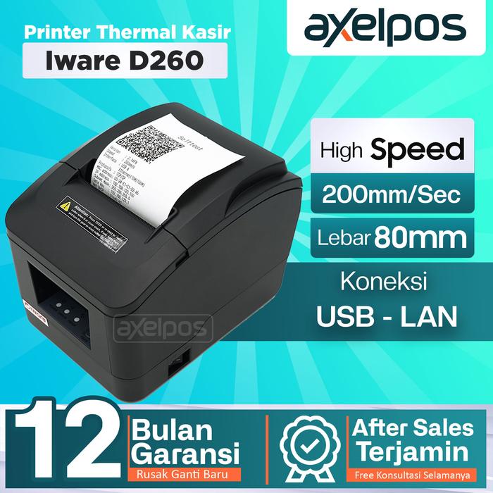 Gambar Printer Thermal Kasir 80mm Iware D260 Usb Lan Bluetooth Wifi - USB - LAN dari Axelpos undefined Tokopedia