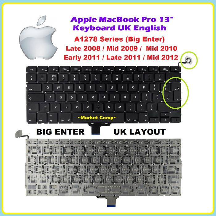 Gambar Keyboard MacBook Pro A1278 2012 2011 2010 2009 2008 Aluminium Pro 13 - Big Enter UK dari Market Computer_NEW undefined Tokopedia