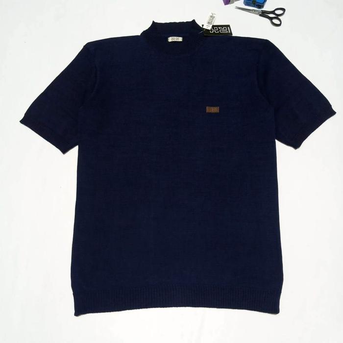 Gambar RH - Baju Rajut Turtleneck Pria Kerah Tinggi Lengan Pendek Slim Fit Turtle Neck Polos Navy Biru Dongker Abu Sweater Knitwear Top Atasan Hitam Panjang - Navy, M dari RHcollections undefined Tokopedia