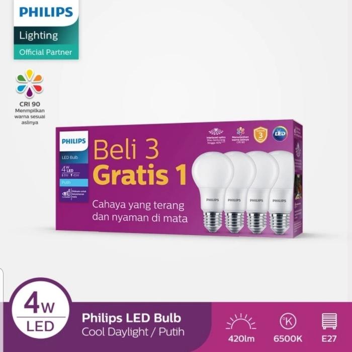 Gambar PHILIPS LED PACK 4W 6W 8W 10W 12W 14,5W PAKET 4PCS ASLI BERGARANSI - 4W paket 4pcs, TANPA BUBBLE dari Aneka Listrik KK undefined Tokopedia