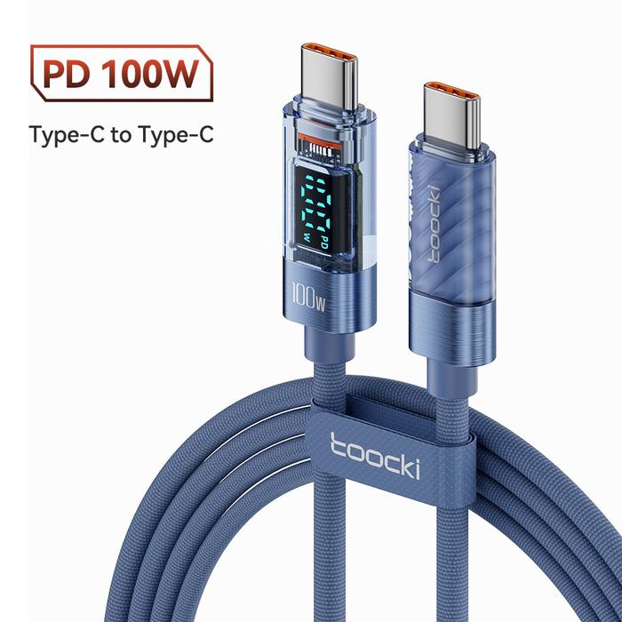 Gambar Toocki USB C to Type C Digital Display 100W PD Transparent Data Cable - 100W-Blue, 1M dari AinWare undefined Tokopedia