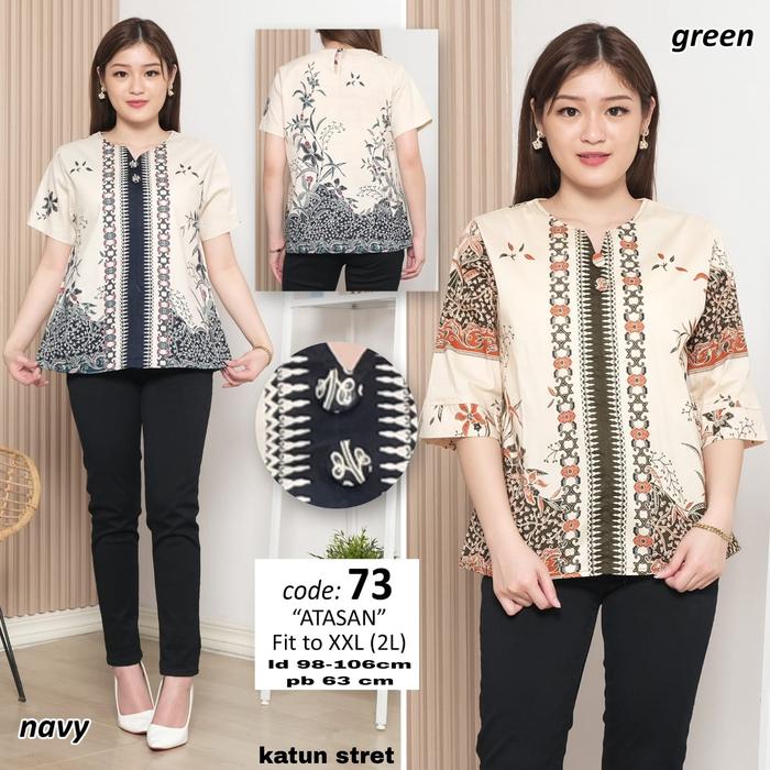 Gambar BLOUSE KEMEJA BATIK LENGAN PENDEK & 3/4 ATASAN WANITA FASHION XXL 73 - Navy, LENGAN 3/4 dari multi karya grosir undefined Tokopedia