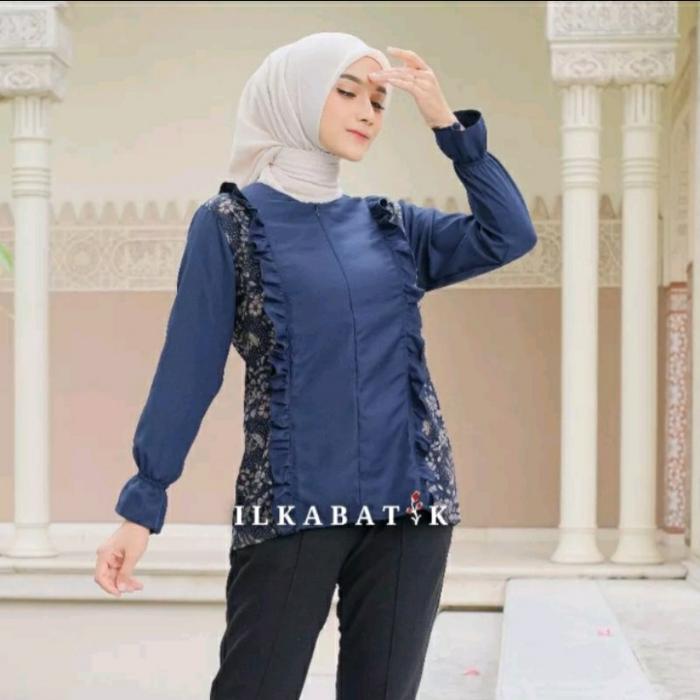 Gambar JENITA SERIES BLOUSE FASHION WANITA | ATASAN WANITA MODERN - Navy, M dari RMB BATIK undefined Tokopedia