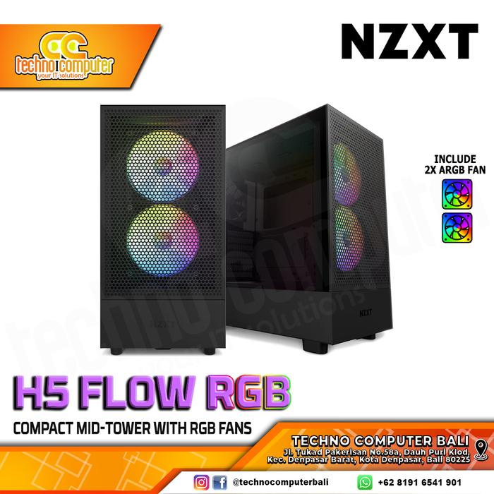 Gambar CASING NZXT H5 FLOW RGB Edition - Mid-Tower ATX Airflow Case - Hitam dari Techno Computer Bali undefined Tokopedia