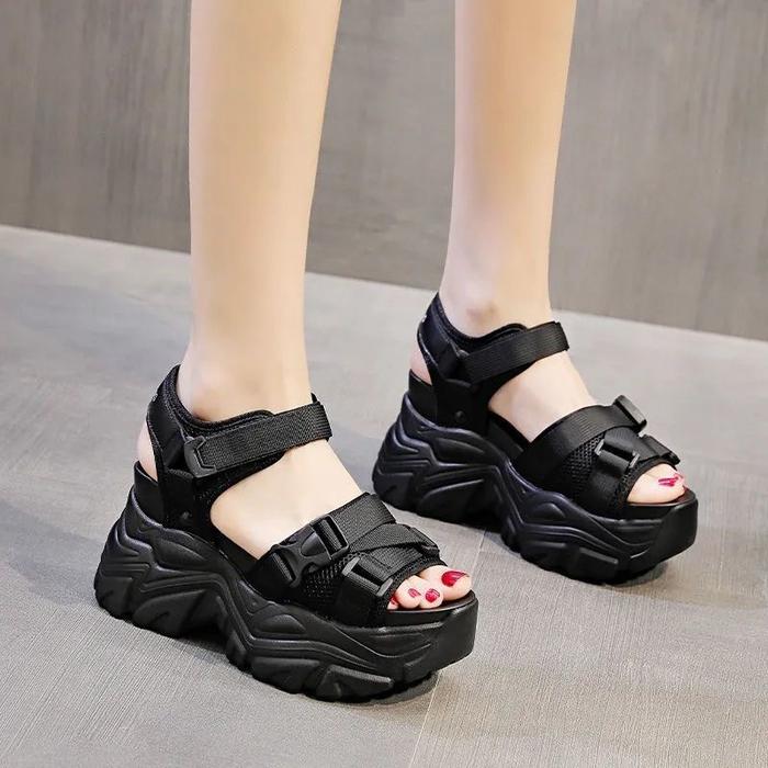 Gambar Sandal Wedges Wanita Hak Tinggi Sepatu Cewek Pelajar Casual Hitam WL3 - 2 HITAM, 39 dari PANARYBODY-STORE undefined Tokopedia