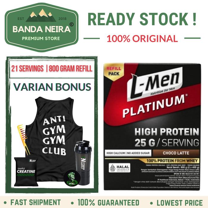 Gambar L-Men LMen L Men Platinum Whey Protein Powder - 21 SERV REFILL, CHOCO LATTE dari Banda Neira Store undefined Tokopedia