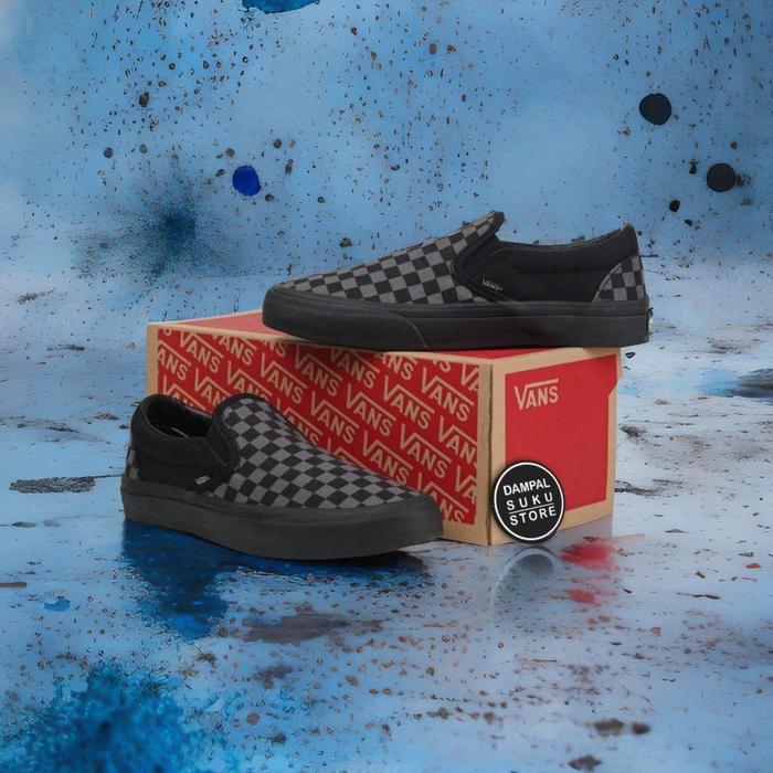 Vans Slip On Catur Abu Hitam Mono Checkerboard Black Grey Waffle Dt 40 - Main Image
