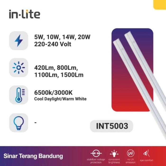 Gambar LAMPU TUBE LIGHT LED TL T5 INLITE 20W 20 WATT 120CM 120 CM - INT5003 - Putih dari Bintang Gemilang Elektrik undefined Tokopedia