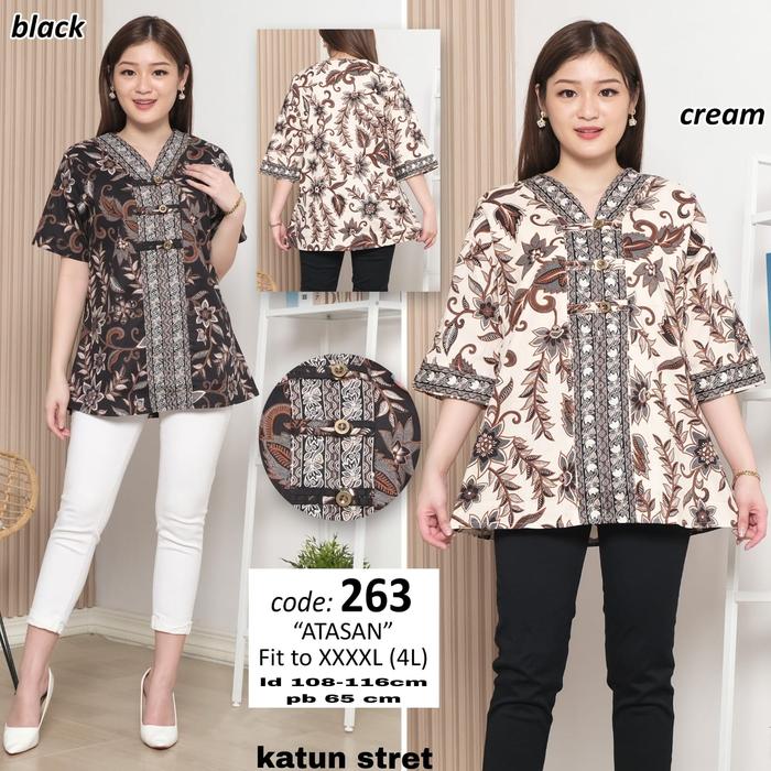 Gambar BLOUSE WANITA/BLOUSE BATIK/KEMEJA ATASAN BATIK LENGAN PENDEK & 3/4 263 - Navy, LENGAN PENDEK dari Sumber Rejeki Alam New undefined Tokopedia
