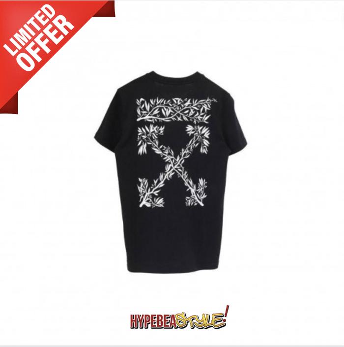 Promo KAOS OFF WHITE HANNA LEAVES CASUAL TEE BLACK WHITE AUTHENTIC  