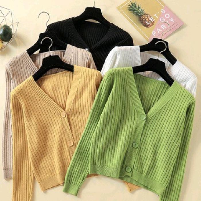Cardigan Gink Rib Atasan Wanita Terbaru Biru