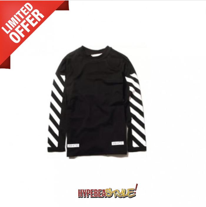Promo KAOS OFF WHITE LONG SHIRT BLACK AUTHENTIC T-SHIRT Kota