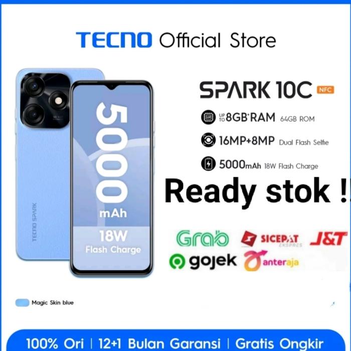 Gambar Tecno Spark 10 ram *8(4+4)/128 GB garansi resmi NO REPACK - 10C NFC Blue dari Nitnot Gadget undefined Tokopedia