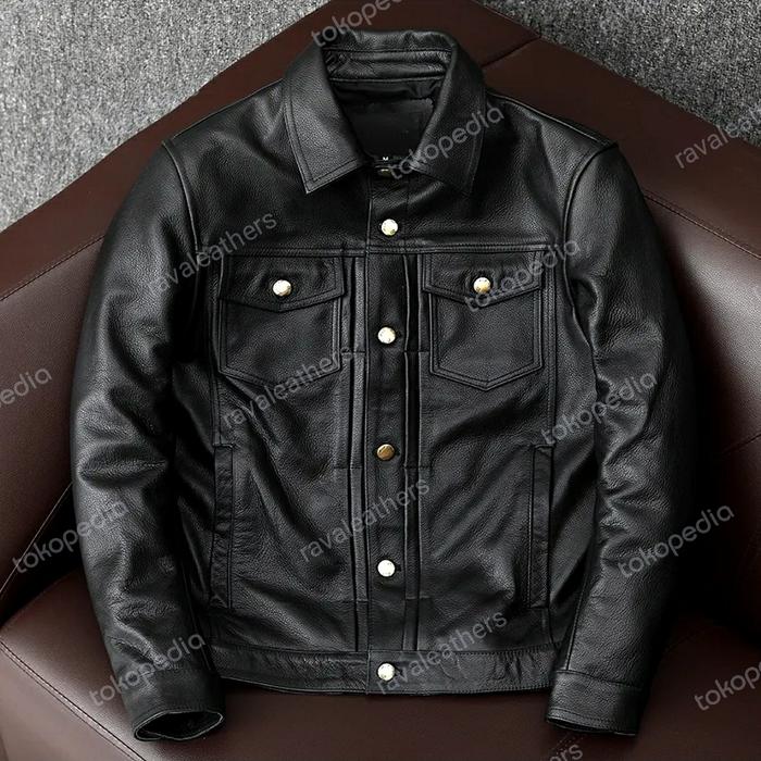 Gambar JAKET KULIT ASLI MODEL KANCING JEANS JAKET KULIT ASLI PRIA GARUT - KulitDomba, L dari Ravleather undefined Tokopedia