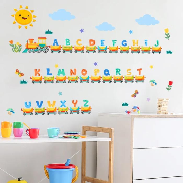 Gambar Wall stiker Dinding Kamar Anak Abjad ABC Alphabet Train Belajar Huruf Wallstiker Edukasi Sekolah Sticker Wallpaper - Alphabet Train dari Poepoecollection undefined Tokopedia