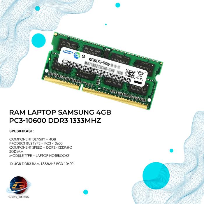 Jual RAM LAPTOP SAMSUNG 4GB PC3-10600 DDR3 1333MHz Badung