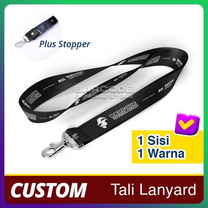 Gambar Cetak Custom Tali Lanyard Sablon 90 x 2 Cm - ID Card Pegawai Kantor - 1,5 cm, TANPA STOPPER dari Barcode Store Solutions undefined Tokopedia