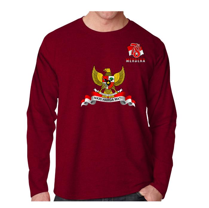 Gambar Kaos Pria Lengan Panjang LOGO 78+NKRI Oblong Panjang Motif Baru - Maroon, XXL dari JON_STAR undefined Tokopedia