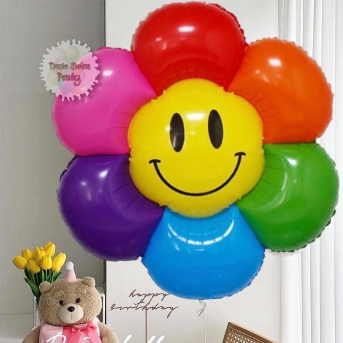 Gambar Balon Foil Bunga Matahari / Balon Bunga Daisy / Sunflower Smile Jumbo - Rainbow dari Dunia balon party undefined Tokopedia