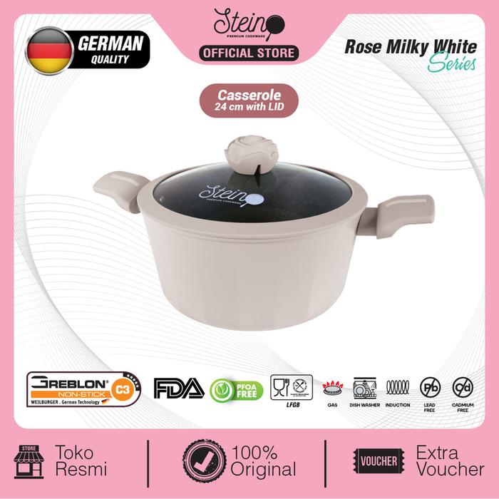 Gambar Steincookware Glamour Rose Series Casserole 24cm Anti Lengket - Milky White dari Trinity Kitchen undefined Tokopedia
