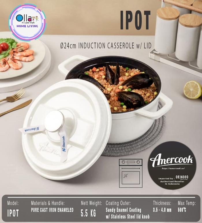 Gambar Amercook Panci Soup Cast Iron Casserole Ipot Series 24CM NEW ARRIVALL - Putih dari Ollahomeliving undefined Tokopedia