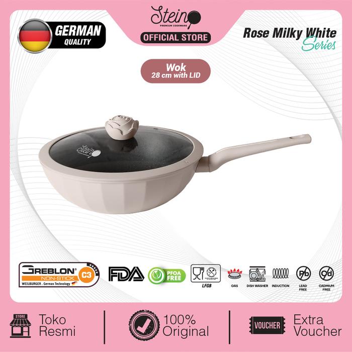 Gambar Steincookware Glamour Rose Series Wok Pan 28cm Anti Lengket German - Milky White dari Trinity Kitchen undefined Tokopedia