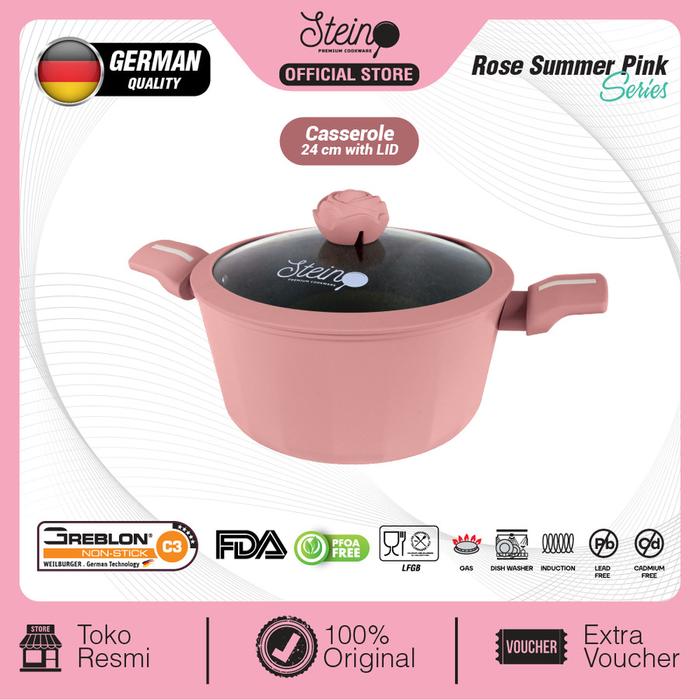Gambar Steincookware Glamour Rose Series Casserole 24cm Anti Lengket - Summer Pink dari Trinity Kitchen undefined Tokopedia