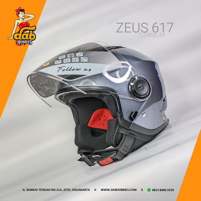 Jual Helm Zeus 617 Titanium Glossy Polos Helm Half Face Ringan Kota