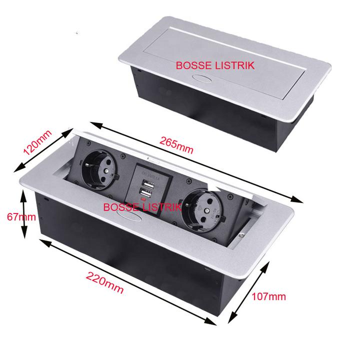 Gambar Stop Kontak Tanam Meja Meeting Pop Up 2 Stop dan USB - SILVER dari Bosse Listrik undefined Tokopedia