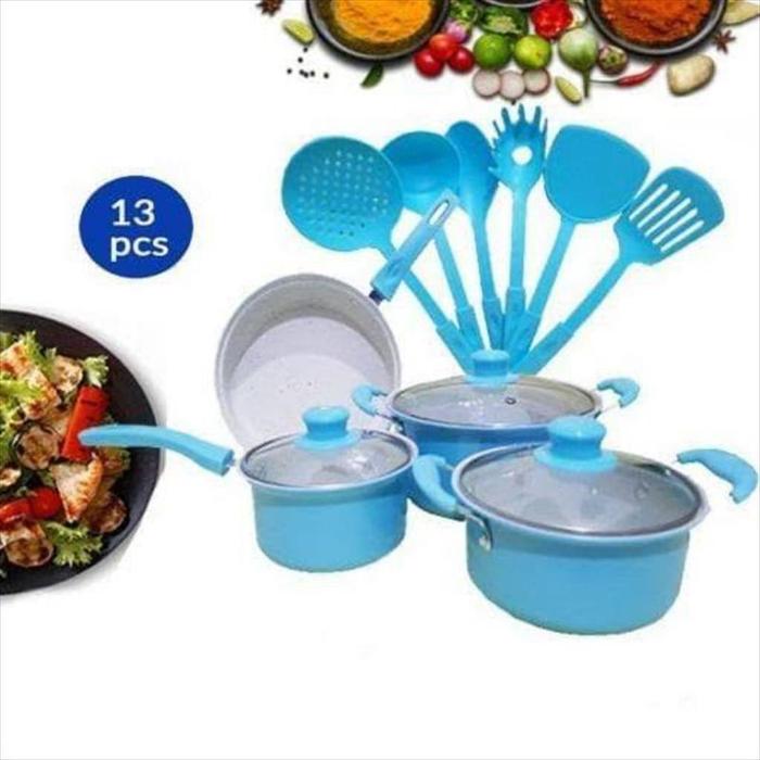 Gambar Panci Set Alat Masak Set 13 in 1 Panci Tutup Kaca Anti Lengket - Biru dari GrosirJakarta1388 undefined Tokopedia