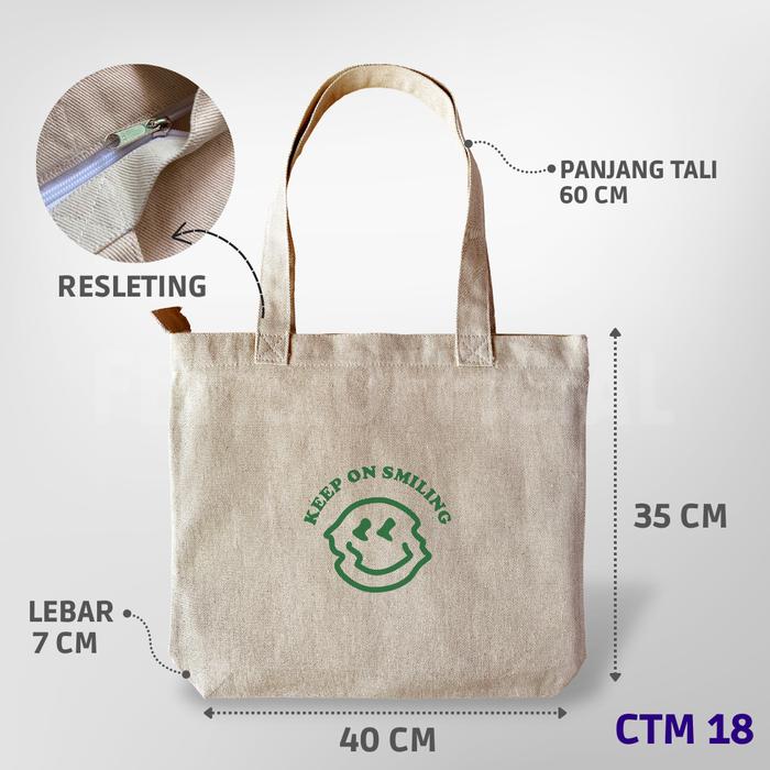 Gambar Totebag Kanvas Wanita Aesthetic Resleting Tote Bag Kuliah Fashion - CTM18 dari Fems Origin undefined Tokopedia