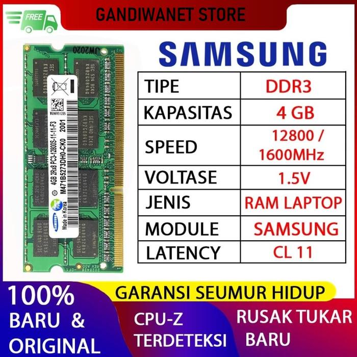 RAM LAPTOP SAMSUNG DDR3 4GB 12800 1600MHz ORIGINAL SAMSUNG di Gandiwanet  Store Tokopedia