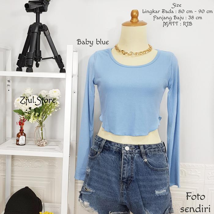 Gambar Zjul (COD) - Baju Crop top lengan panjang / Atasan wanita Terbaru /new - Baby Blue dari @powder_su.galaxyfit undefined Tokopedia